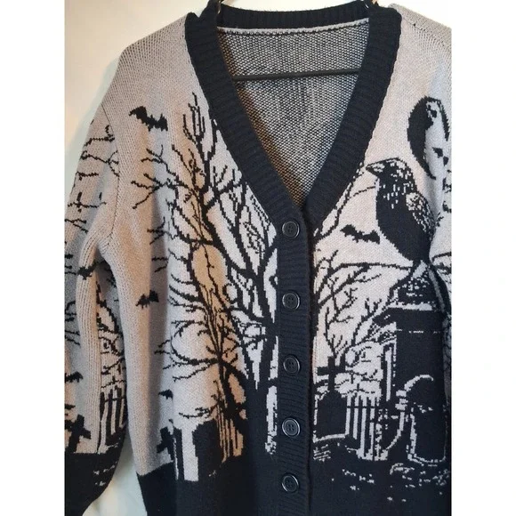 ROMWE Gothic Horror Print Loose Fit Color Block Cardigan, 1XL - Picture 5 of 8